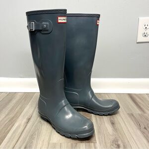 Hunter Rain Boots Women’s 7 Original Grey Gloss Tall